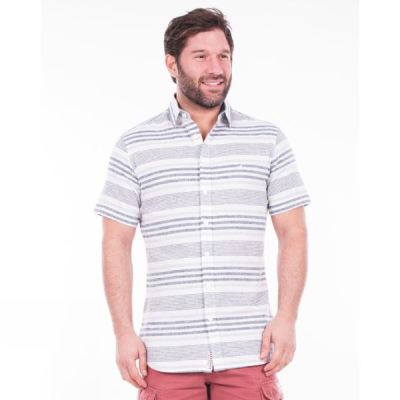 Camisa Brakeburn Stripe Manga Corta Hombre - Blancas / Azules - Chile IYC829153